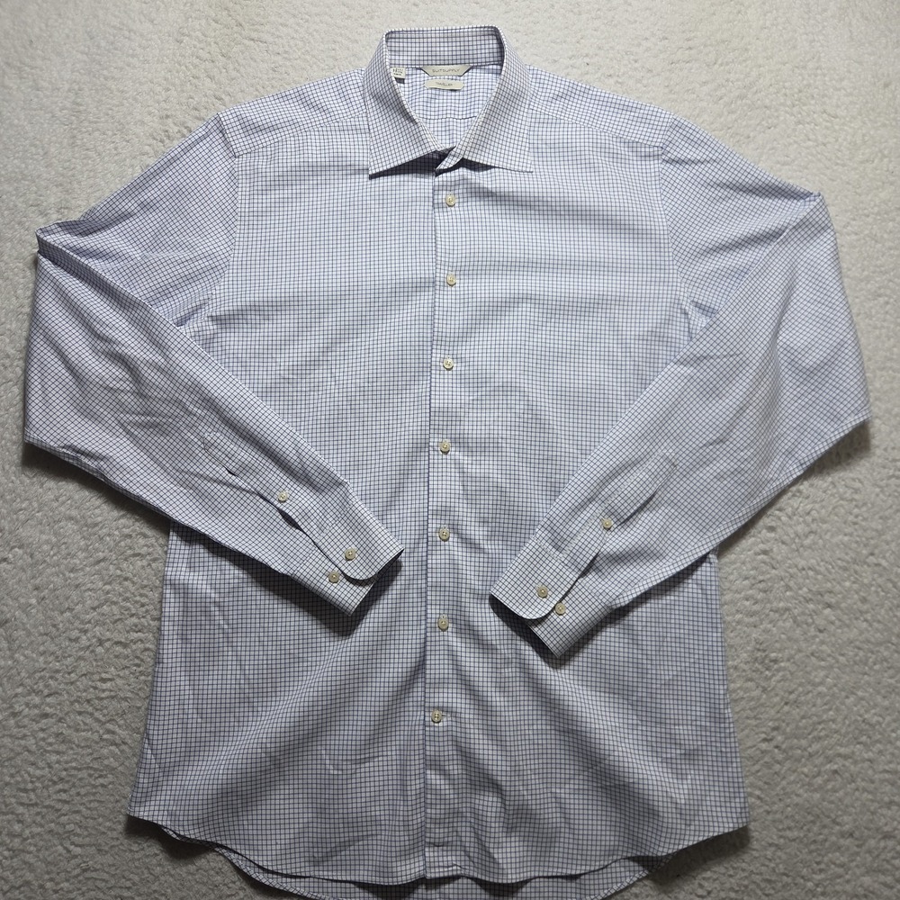 Suitsupply Traveler Shirt Men 17.5 L Blue Slim Fit Dress Button Up Long Sleeve